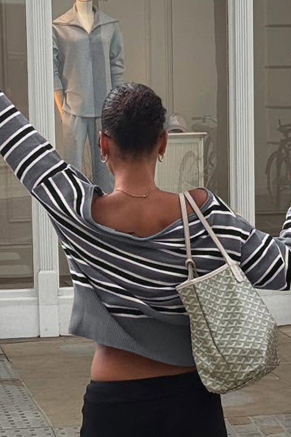 Off Shoulder Striped Color Block Long Sleeve Sweater Blouse
