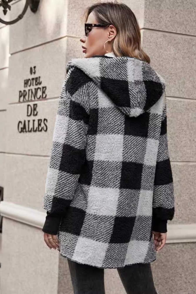 Cardigan tricoté à carreaux larges bicolore manteau chic