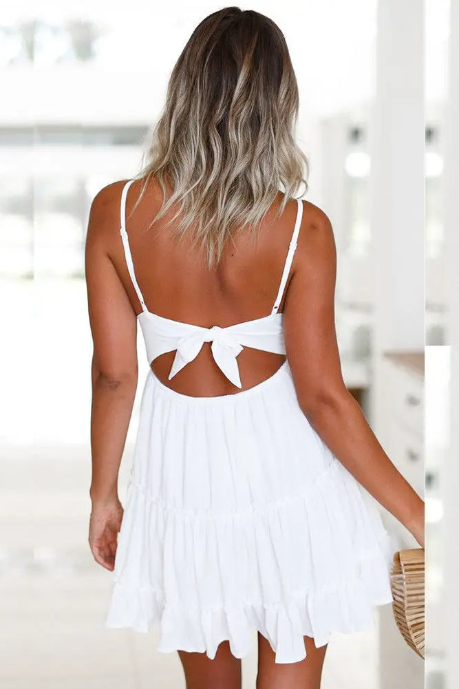 Vestido Boho Mini Branco com Alças Finas