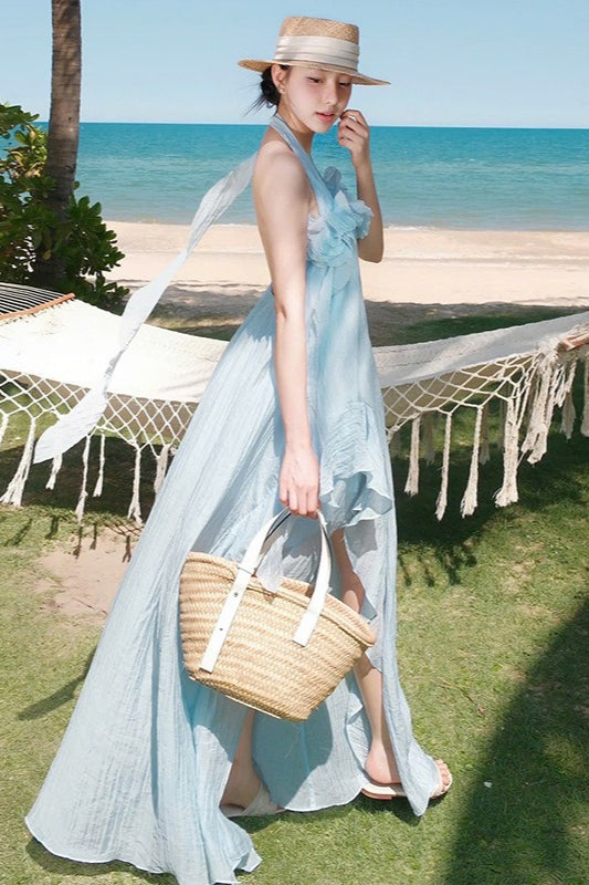 Träger Elegantes Schlankes 3D Blumen Maxi-Kleid