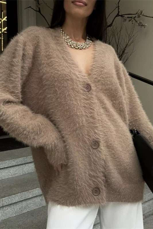 Weicher V-Ausschnitt-Strickjacke