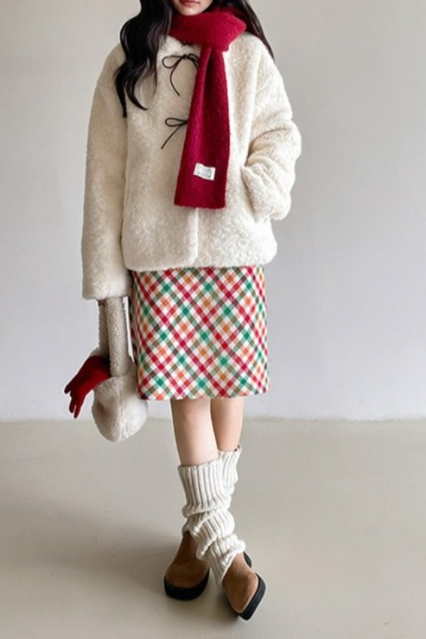 Vintage Fliegenjacke mit Farbblock und Flauschiger Schnürung