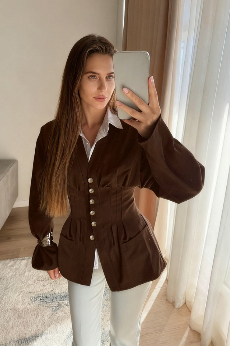 Sako s úzkým pasem ve vintage stylu s plisováním inspirované Chanel