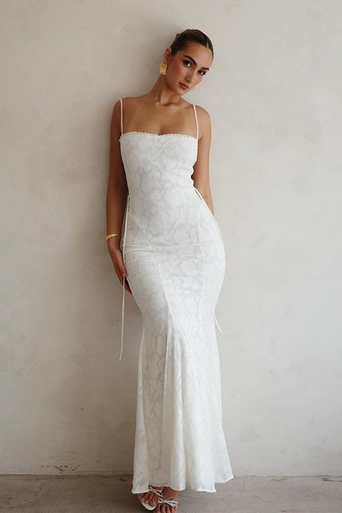 Vestido largo ajustado sexy sin espalda con tirantes tipo camisolín