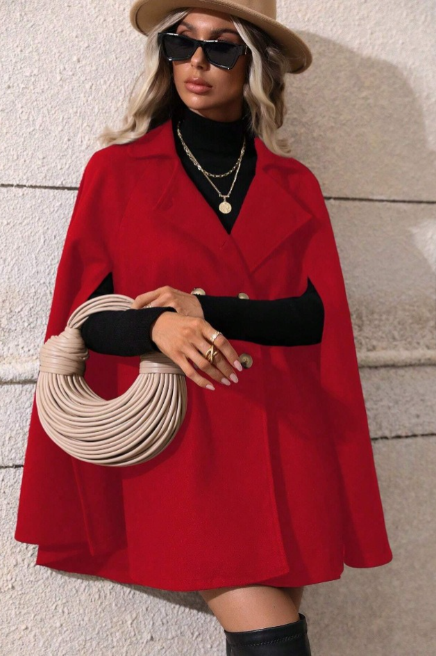 Elegant Double Breasted Loose Slim Wool Mid Length Coat