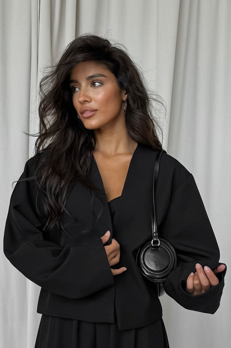 Solid V-neck Cardigan Tapered Two Piece Set