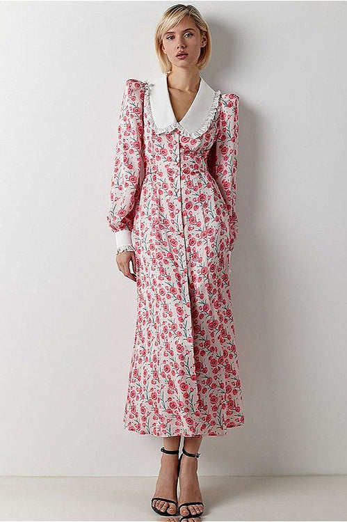 Kragen Tailliert Modisches Blumenkleid