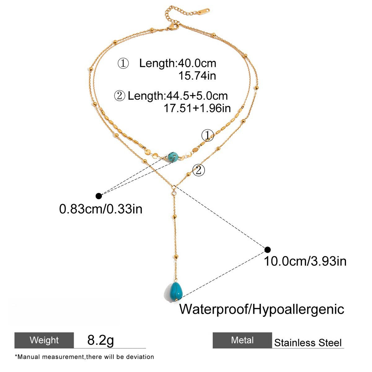 Collana a doppio strato a forma di Y con turchese blu titanio