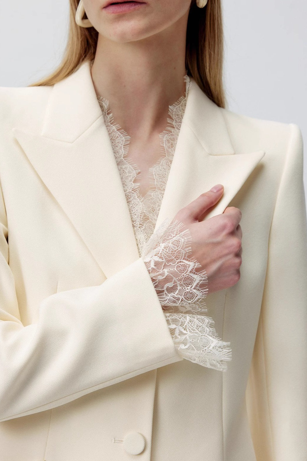 Beige Lace Waist Blazer