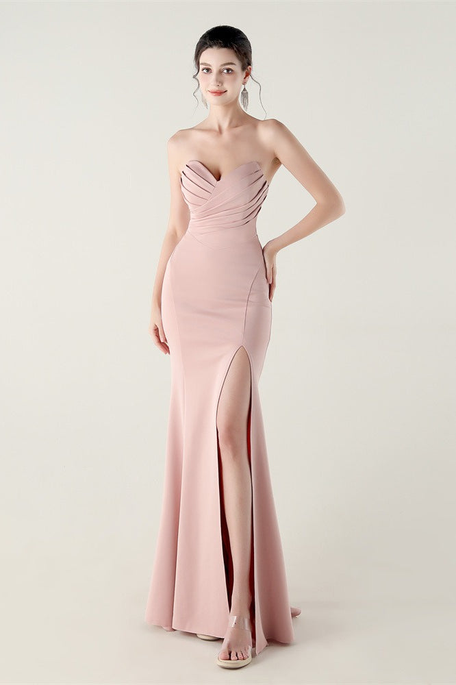 Vestido de fiesta plisado con escote corazón sin tirantes