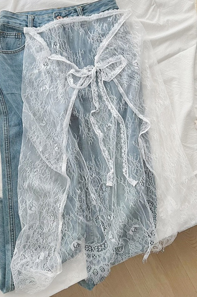 Einzigartiger mehrlagiger Spitzen-Schürzenrock mit Kordelzug, vielseitiger Minirock