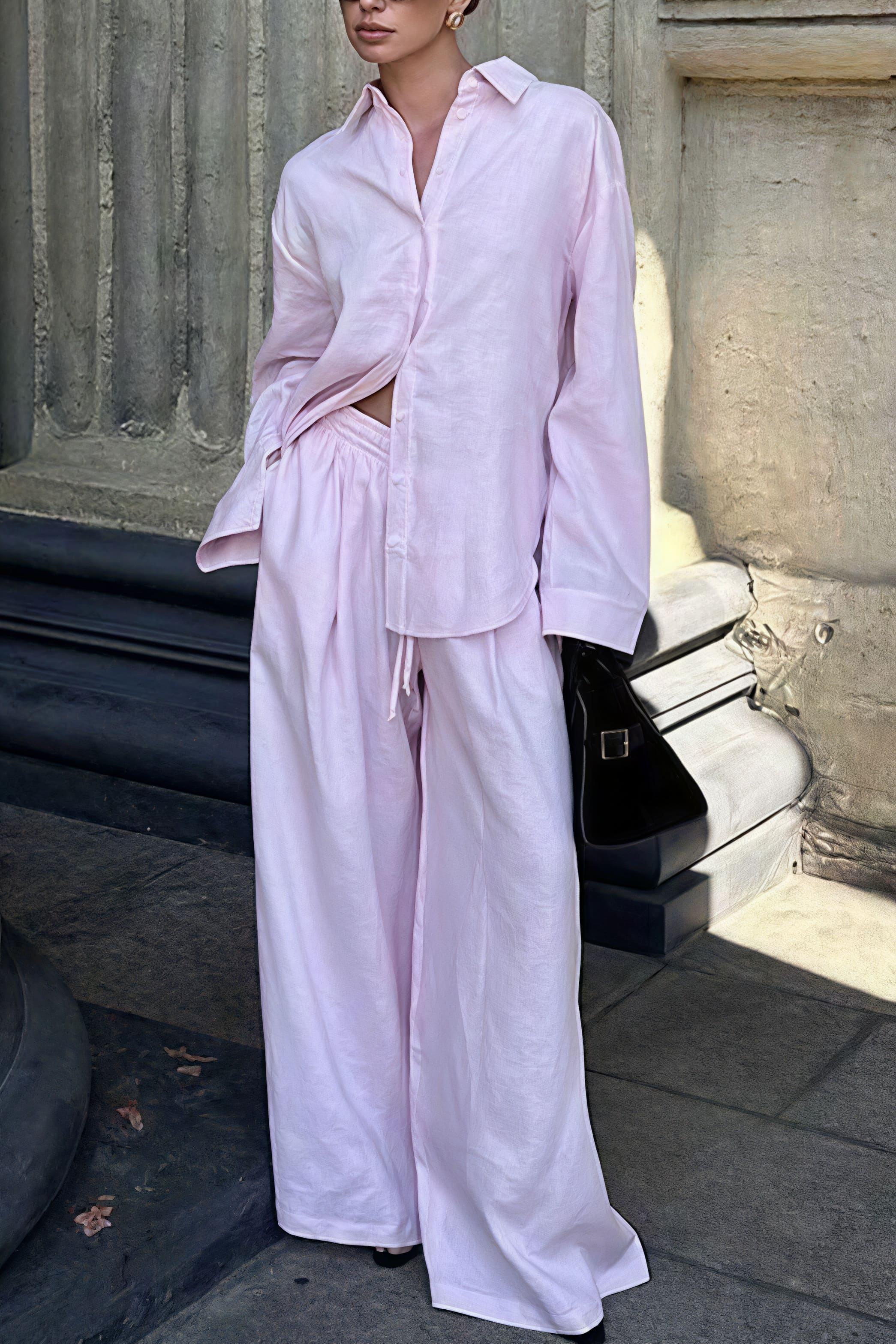 Bavlněný volný dvoudílný komplet s dlouhým rukávem a kalhotami