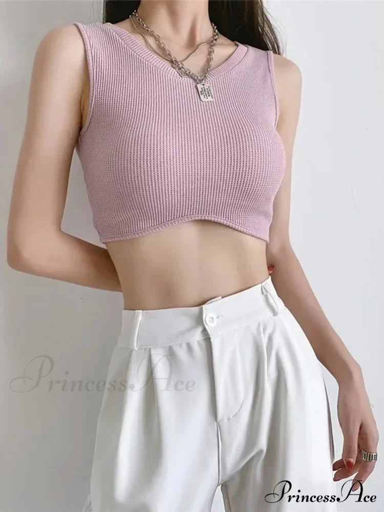 Summer Arrival Women Causal Solid Color Knit O-Neck Streetwear Schoolwear Tank top