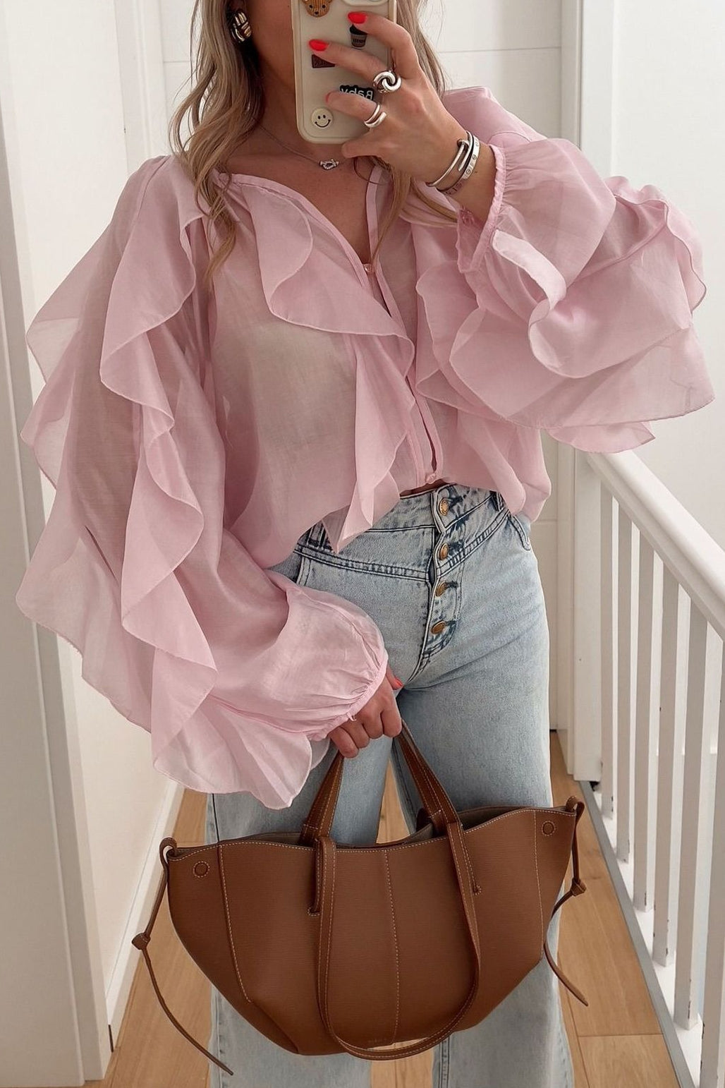 Ruffle V Neck Commuter Fashion Blouse