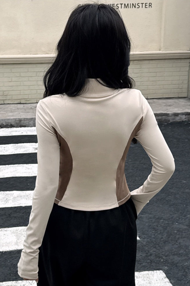 Cardigan a collo alto con cerniera, aderente, a blocchi di colore, giacca per pilates e corsa