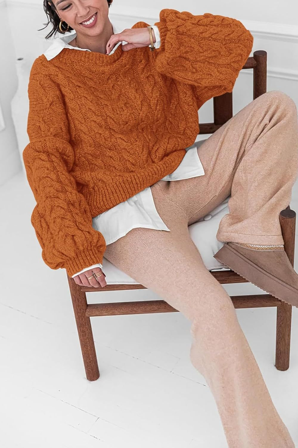 Vintage Grobstrickpullover mit Zopfmuster