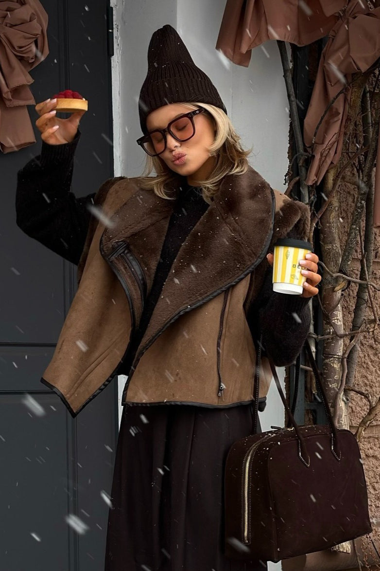 Brown Faux Fur Loose Fit Coat