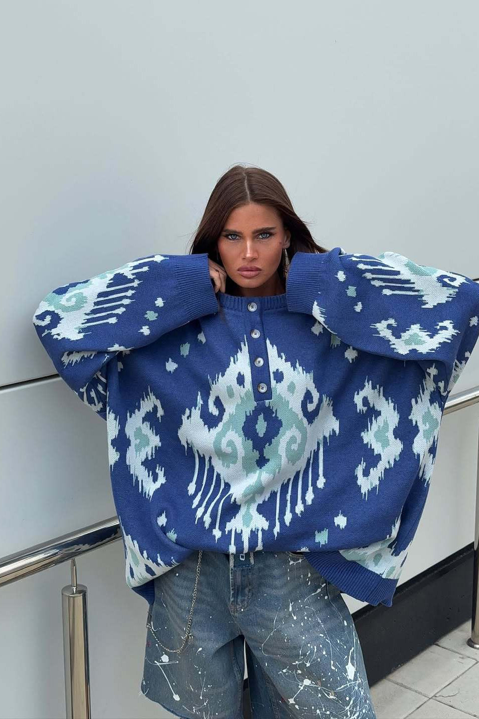 Color Block Loose Knit Pullover Sweater