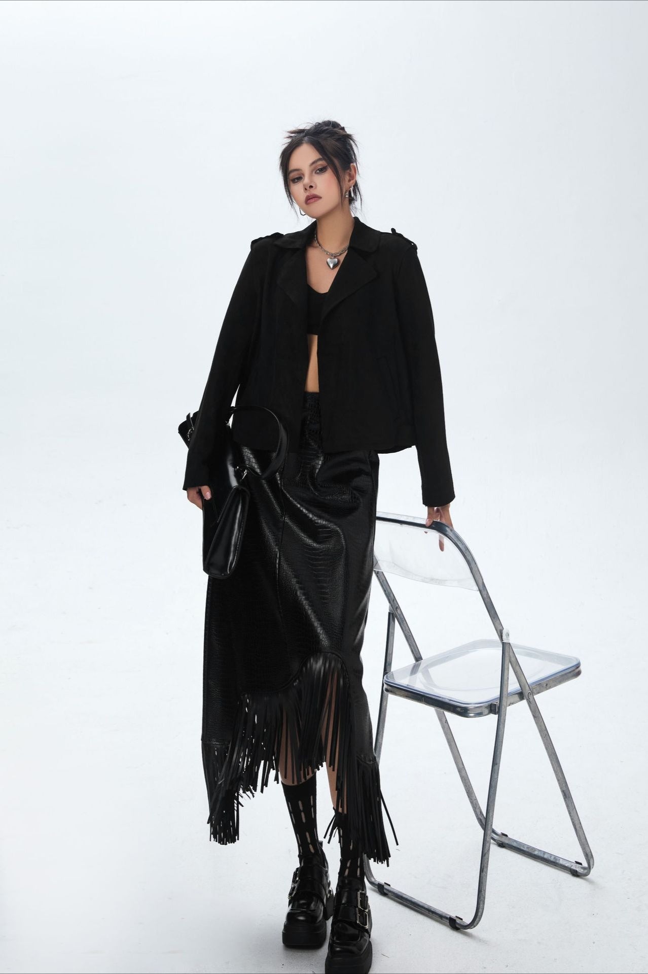 Veste motard en daim à ouverture avant