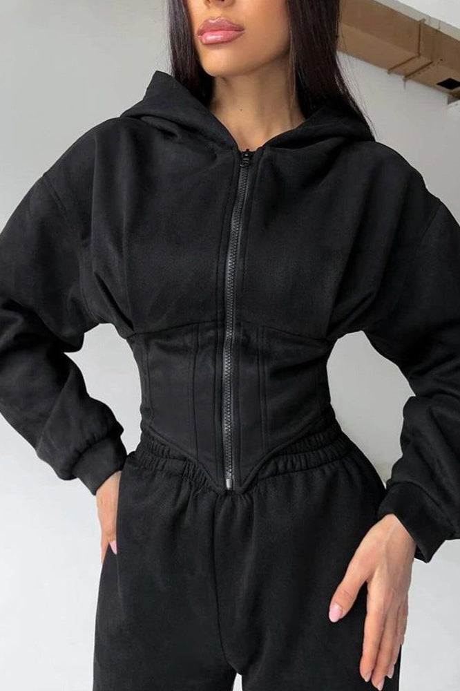 Hooded Drawstring Two Piece Pants Set