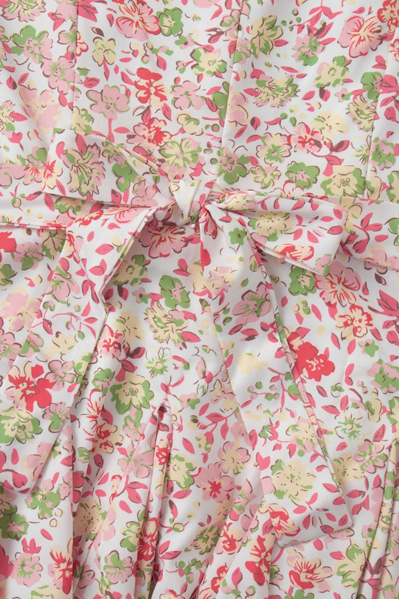 Peter-Pan-Kragen Blumiges Kleid mit Puffärmeln und Knöpfen, Mini-Länge