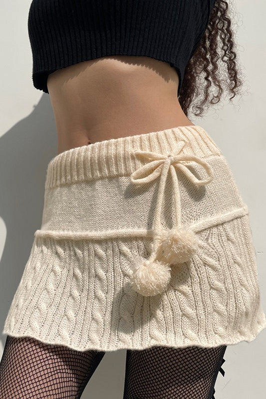 Cable Knit Pom Pom Trim Skirt
