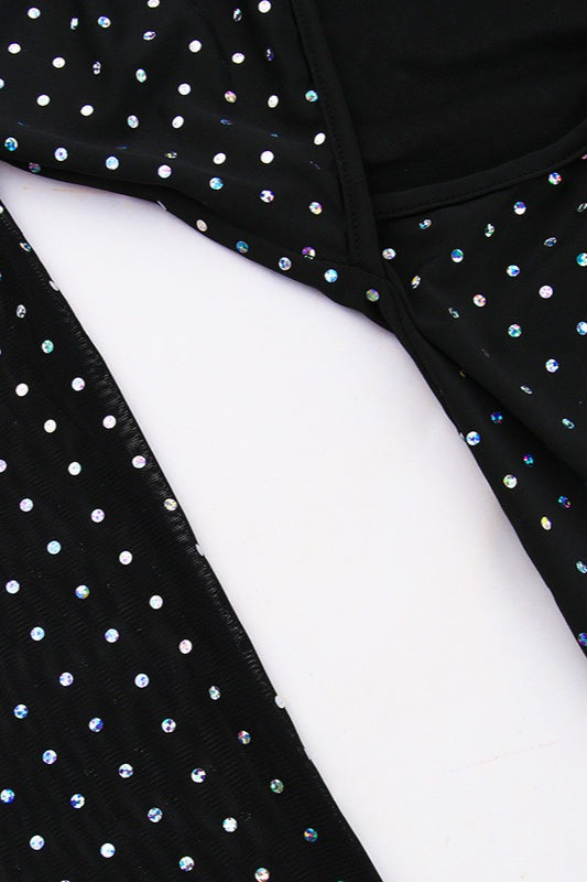 Paillettenbesetztes, figurbetontes Maxikleid mit Rückenausschnitt und Bindeband