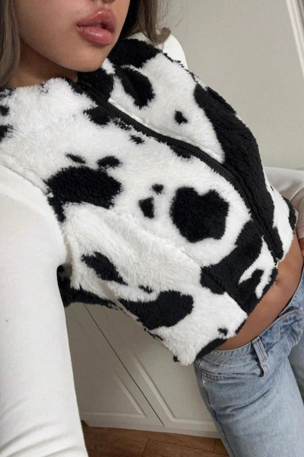 Kuhflecken Reißverschluss Flauschige Ärmellose Weste