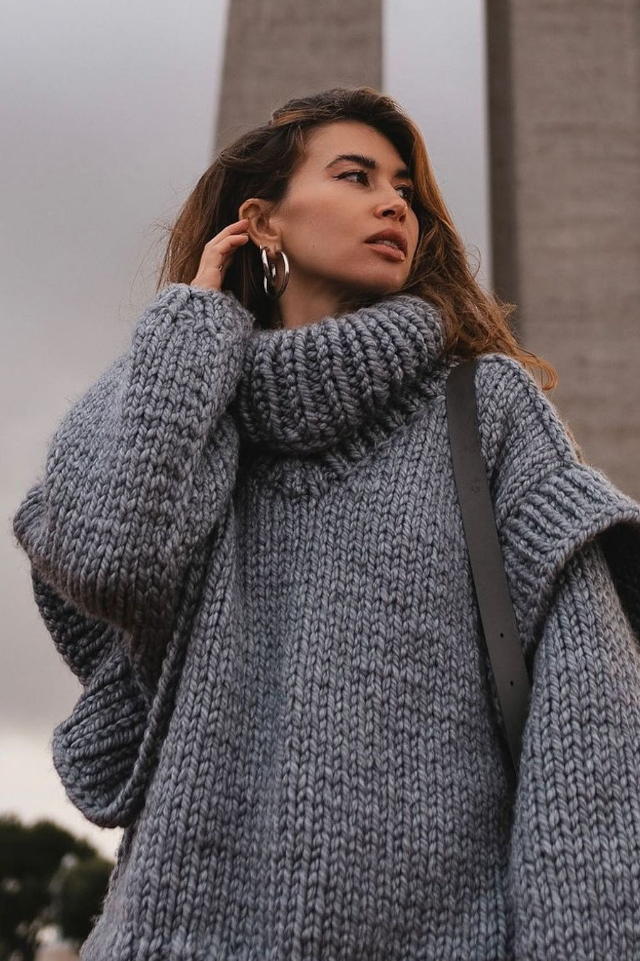 Solid Patchwork Chunky Fluffy Turtleneck Sweater