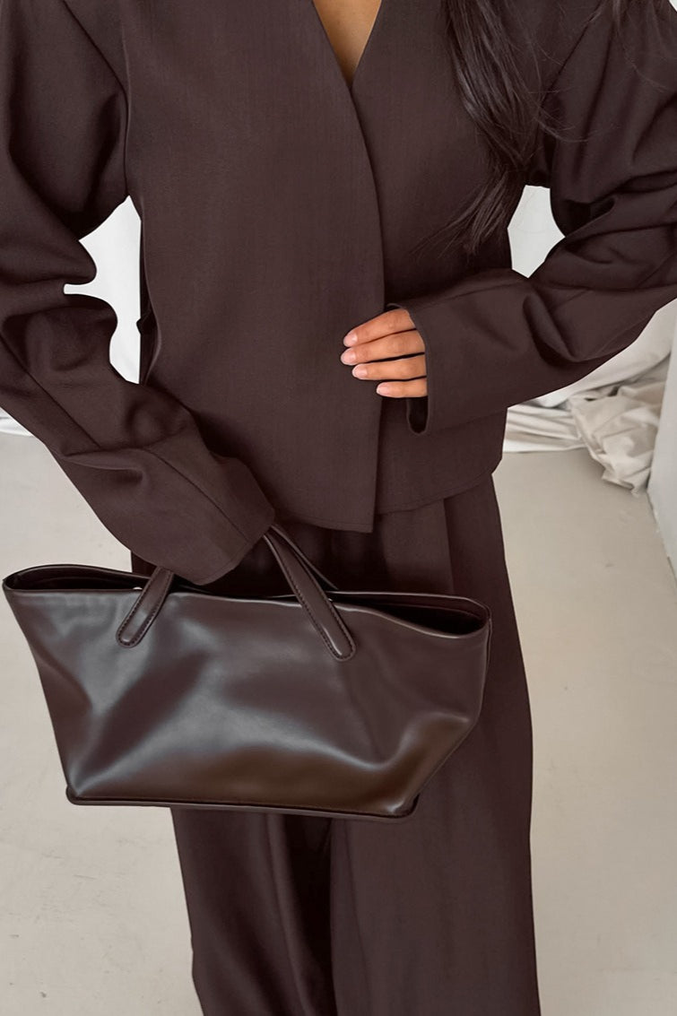 Solid V-neck Cardigan Tapered Two Piece Set