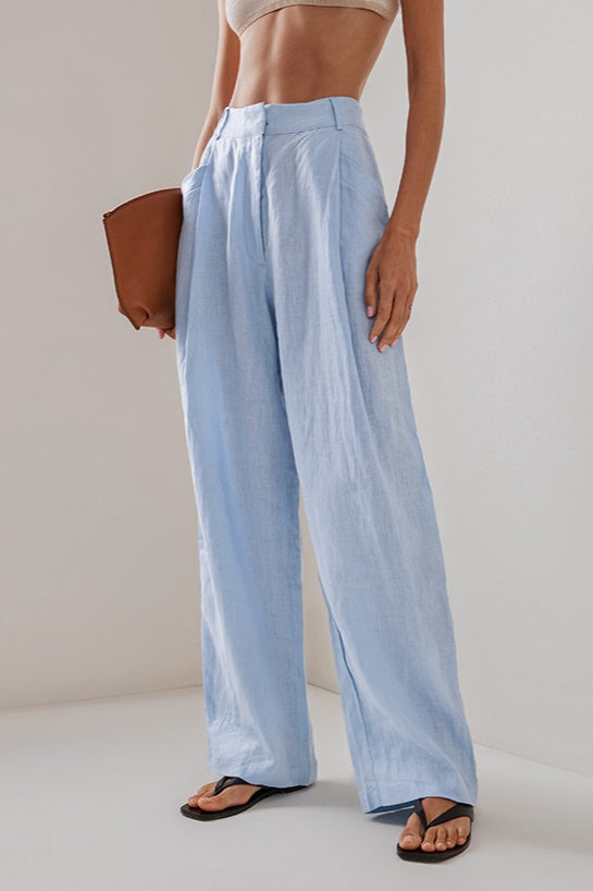 Leinen Lockeres Langarm-Hosen Zweiteiler-Set