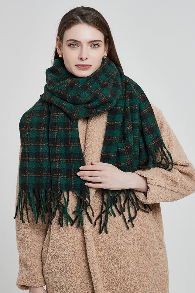 Oversized Fringe Plaid Scarf