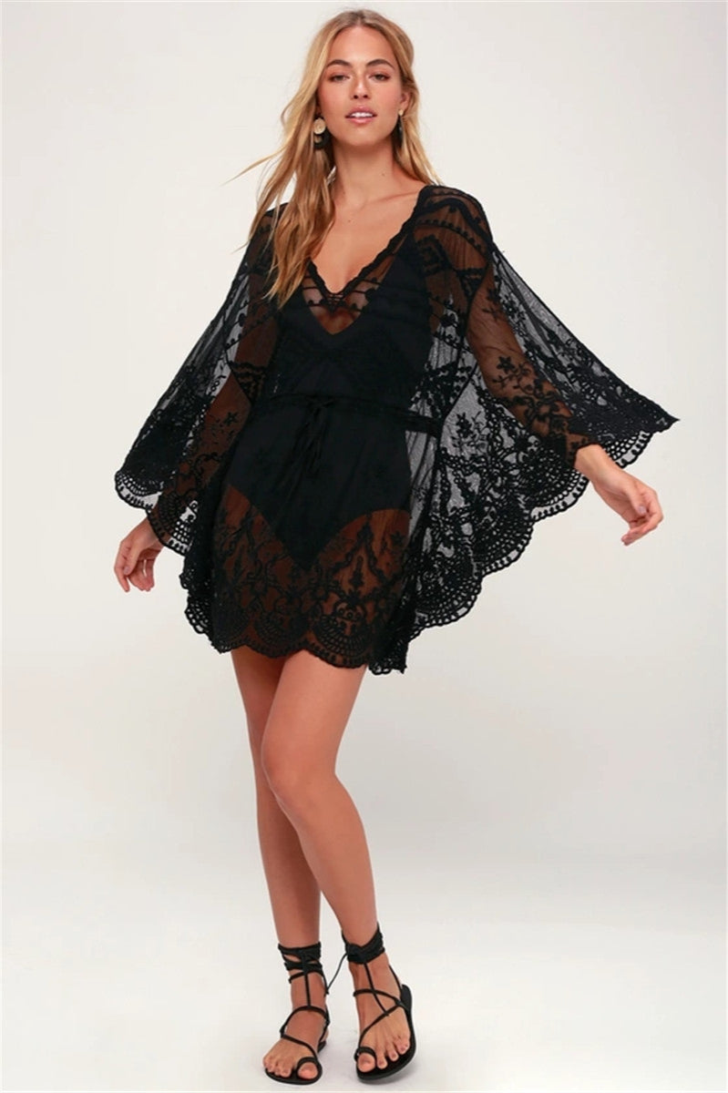 Lace Mesh Embroidered Pullover Cover Up
