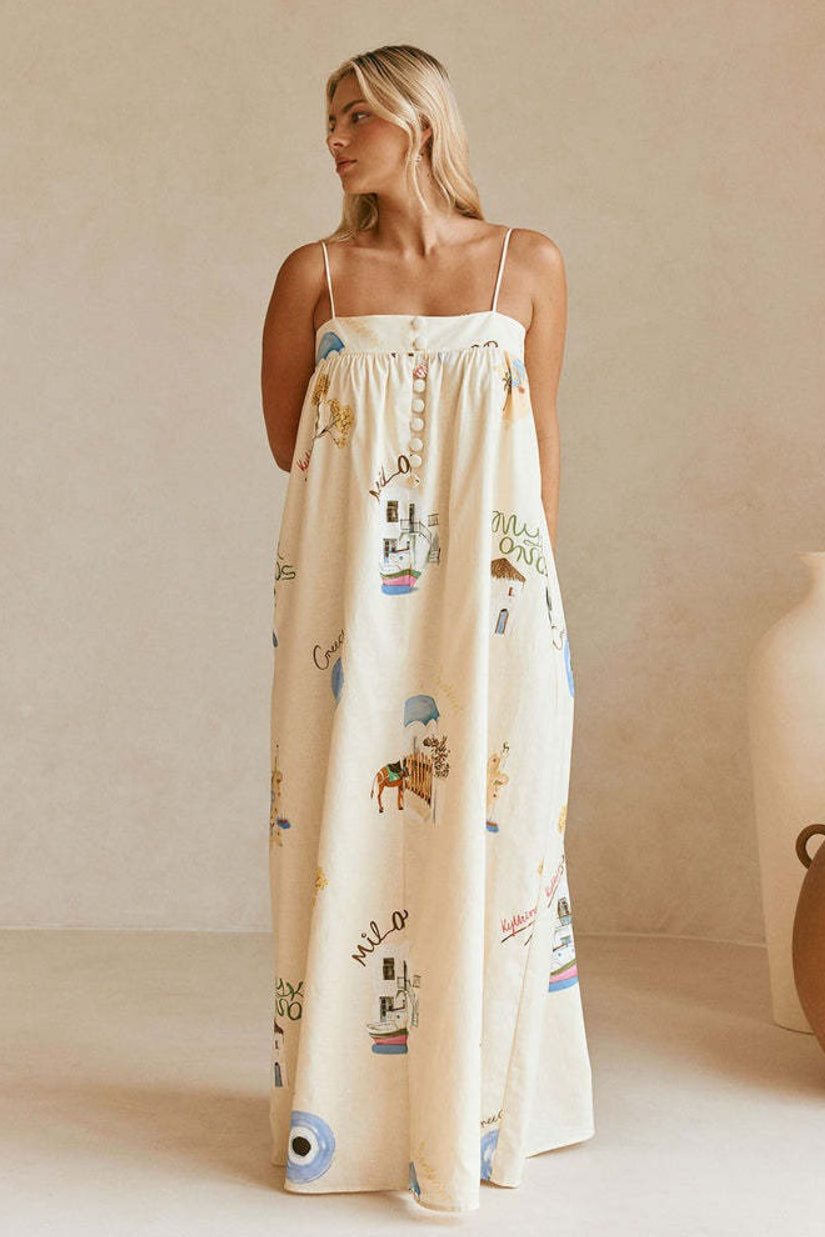 Sexy Leinen-Maxikleid mit Spaghettiträgern für den Urlaub