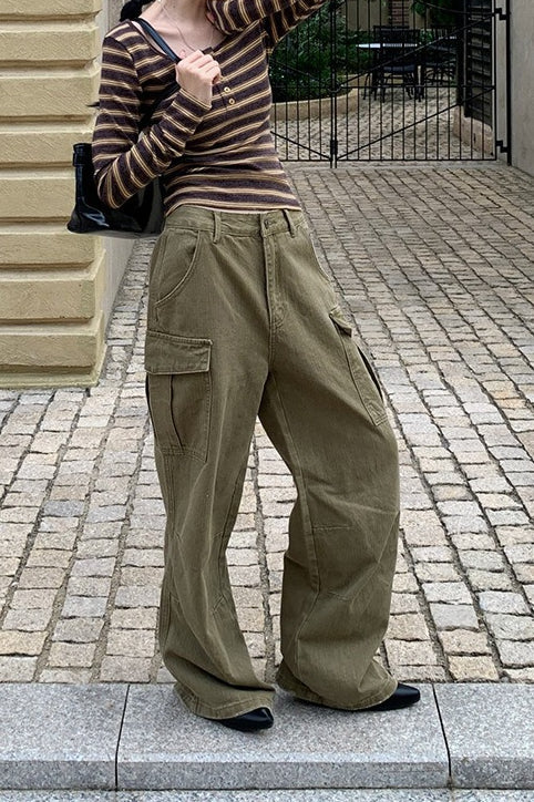 Strukturierte Cargo-Stiefelhose Freizeitjeans