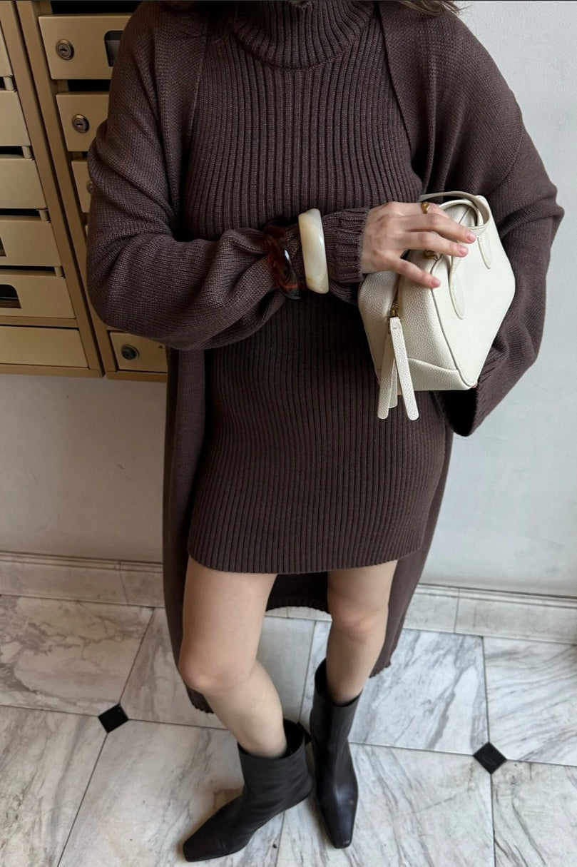 Knit Tank Dress Fitted Long Cardigan Two Piece Set