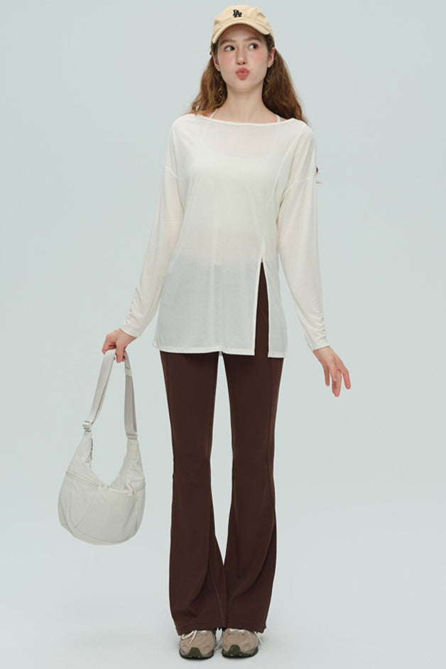 Hochgeschnittene Atmungsaktive Ausgestellte Trainingsleggings mit Schlitz