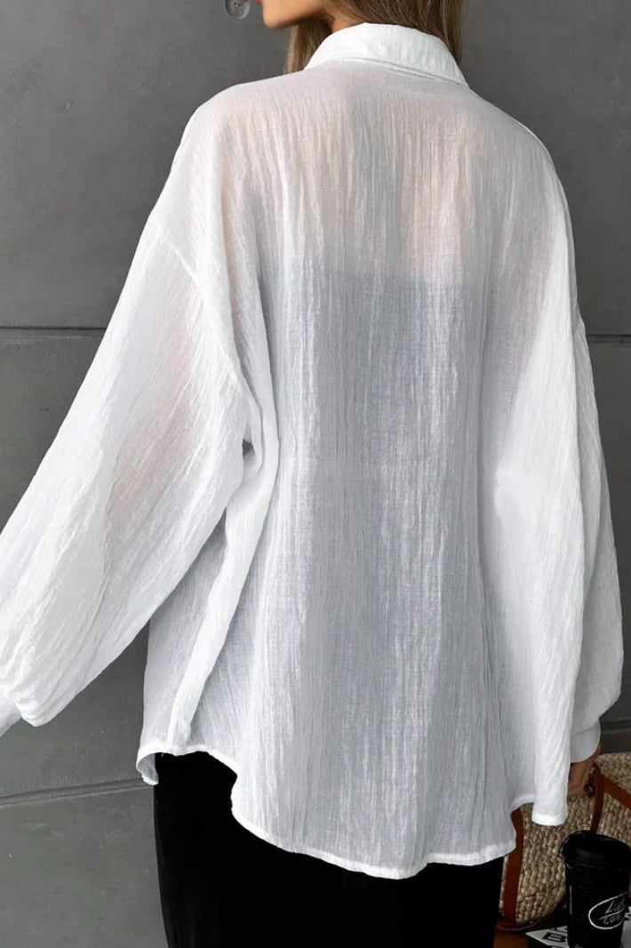 Blusa Casual Chic de Manga Longa e Cor Sólida