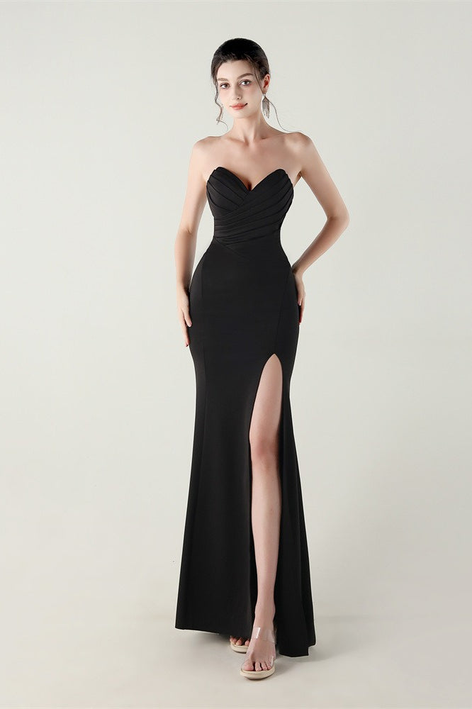 Vestido de fiesta plisado con escote corazón sin tirantes