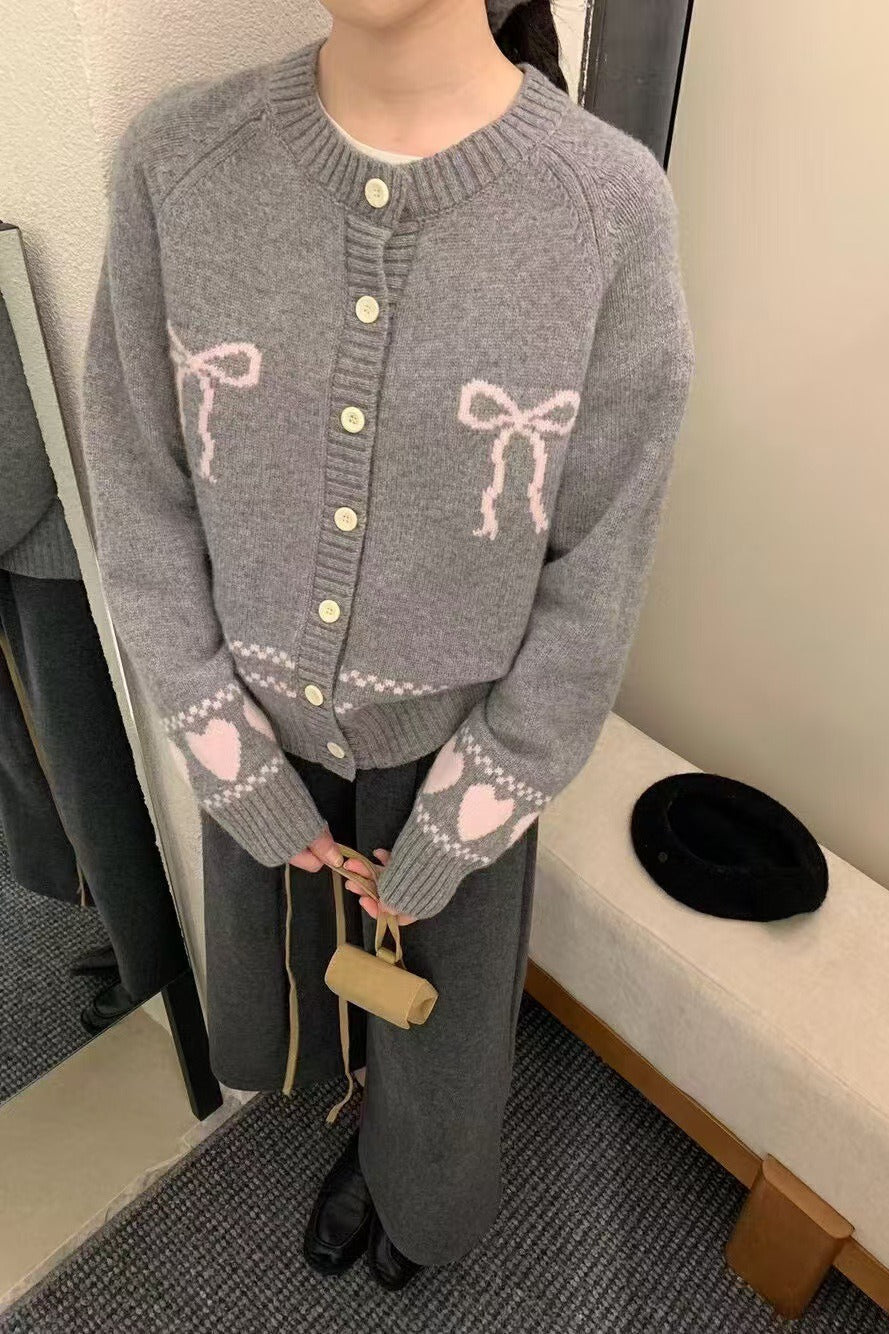 Volný střih kardigan s mašlí vpředu