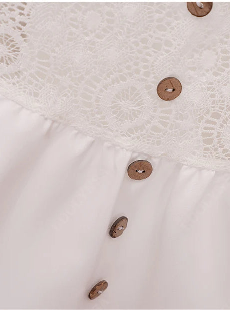 Spitzenkleid mit V-Ausschnitt, Rüschen und kurzem Boho-Stil