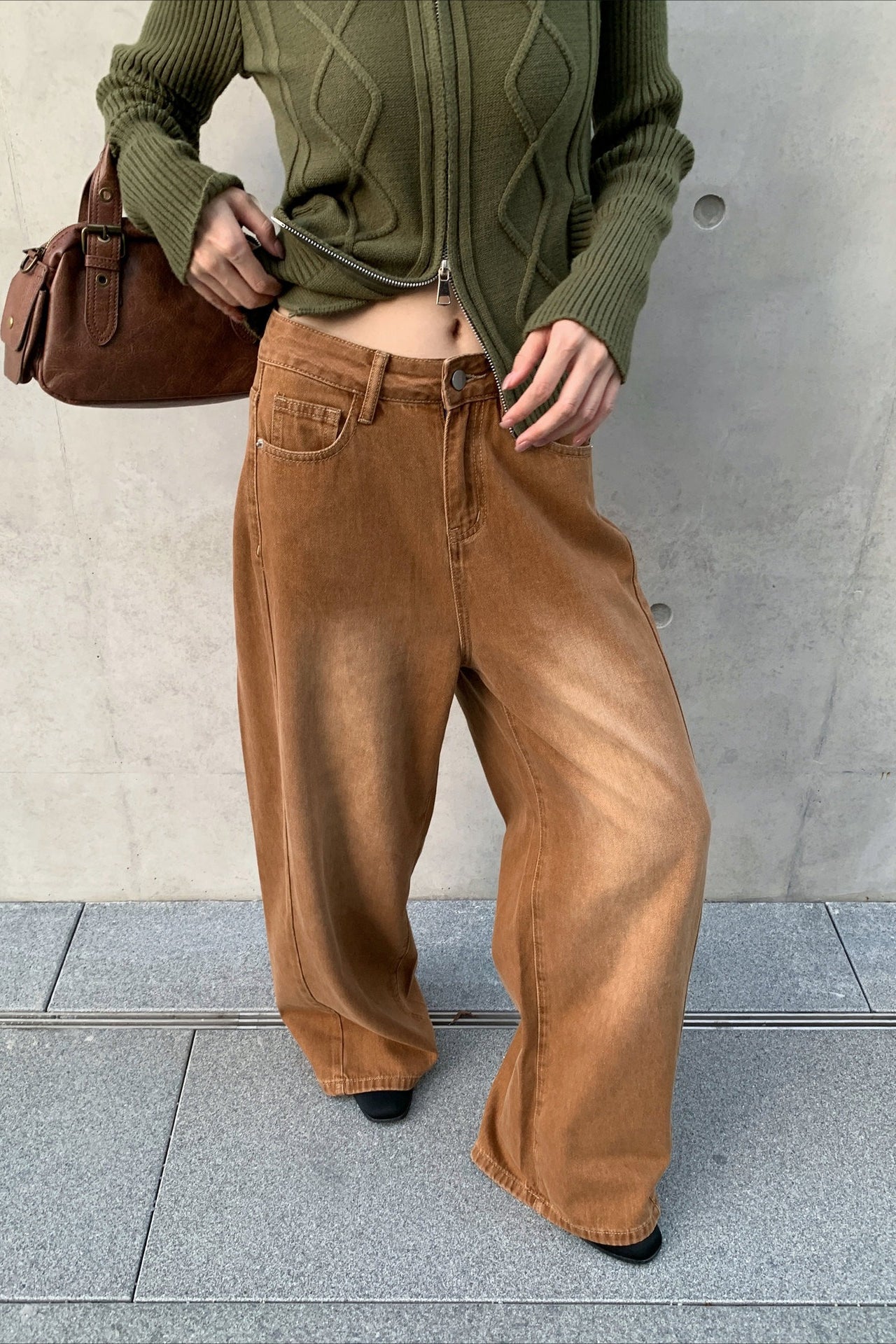 Jeans Casual Vintage Americano Solto de Perna Larga