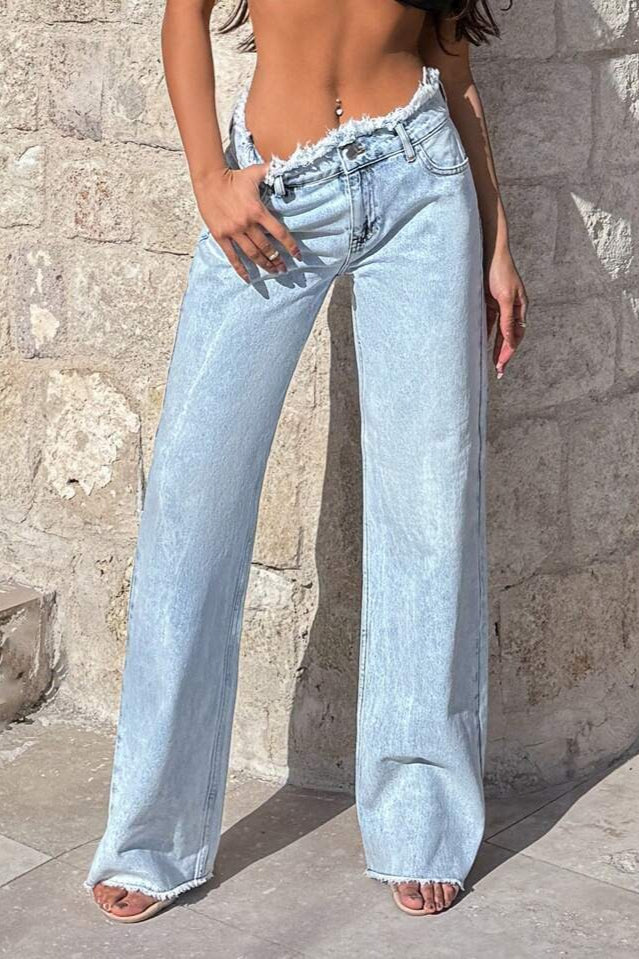 Jean large à taille haute effiloché et ample