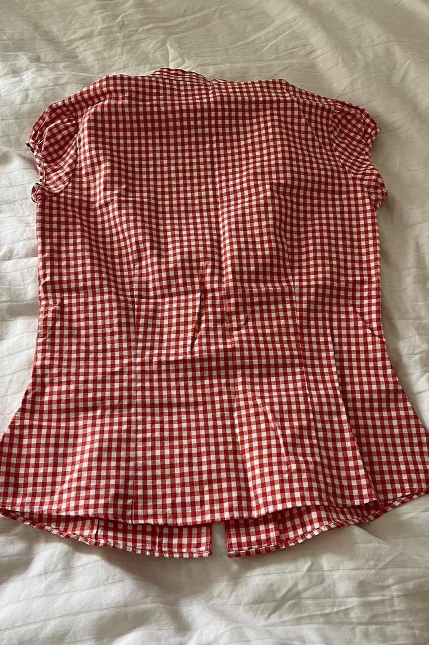 Blusa Versátil Xadrez Vermelho e Branco