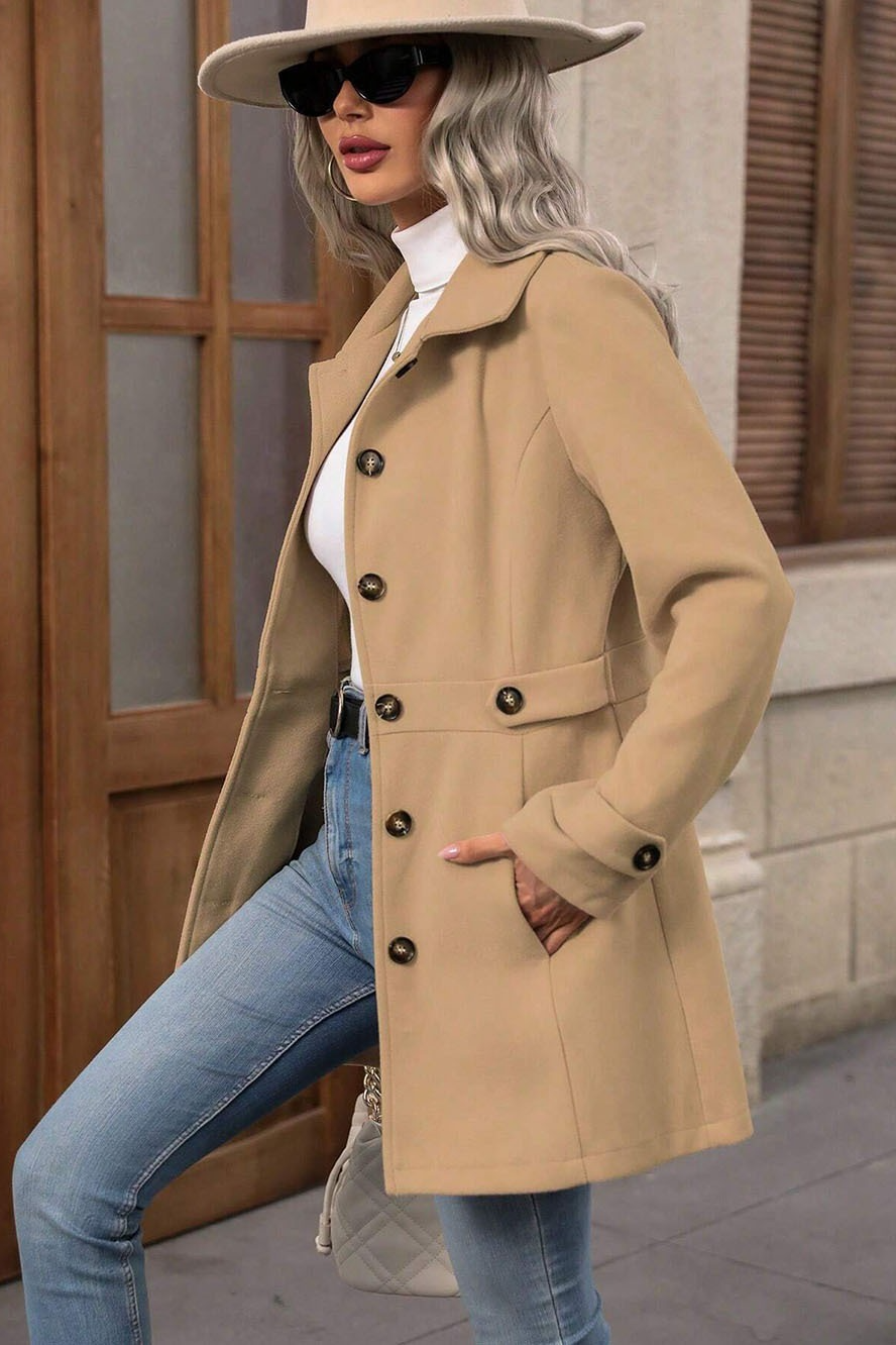 Einfarbiger Reverskragen Knopfverschluss Eleganter Wollmischstoffjacke