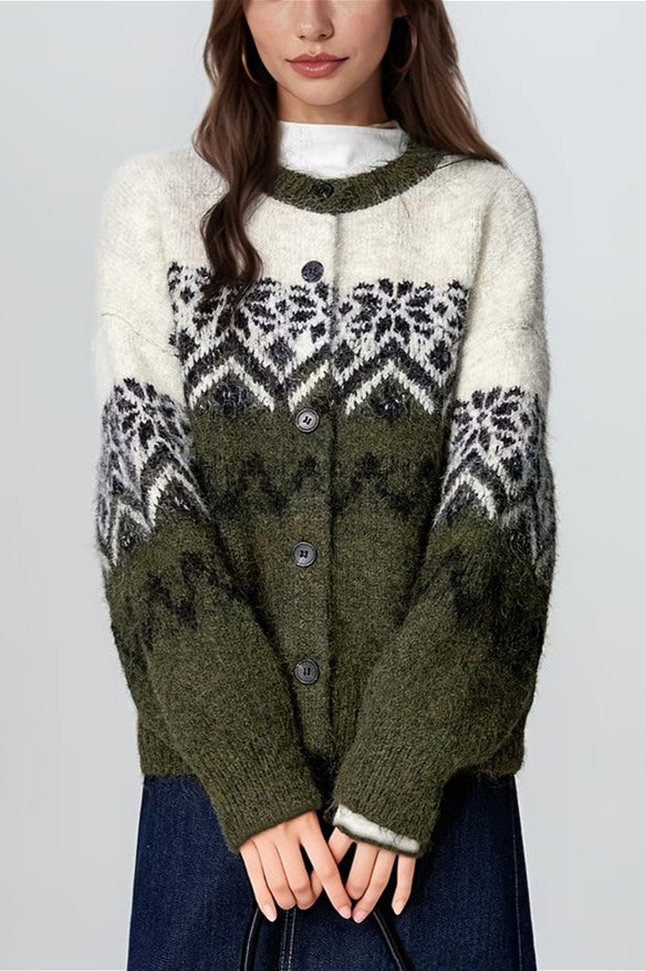 Retro Nordic Snowflake Knit Fair Isle Cardigan