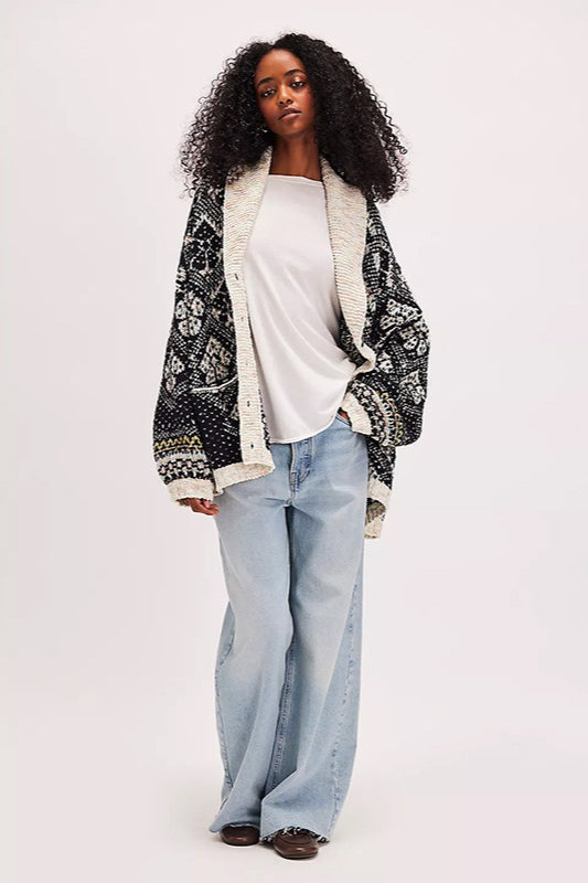 Cardigan décontracté à col en V, boutonné simple, en maille carrée