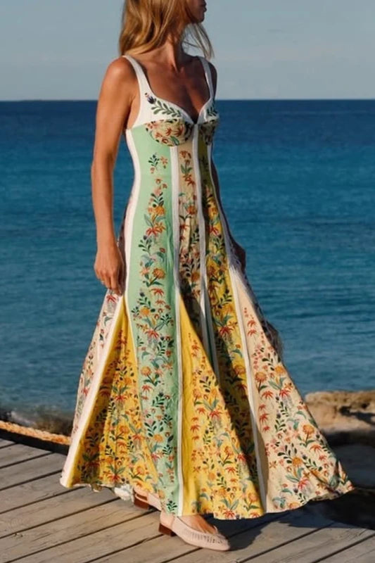 Vestido bohemio con estampado floral y tirantes halter