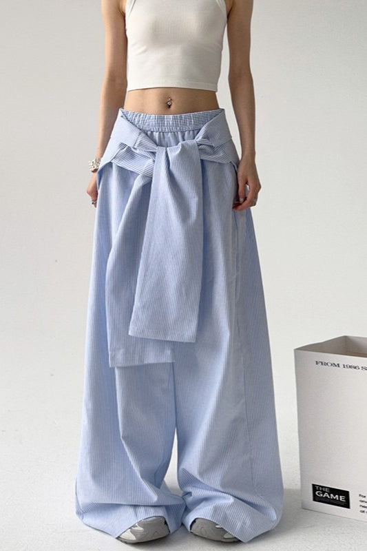 Striped Casual Tie Waist Wide Leg Pants