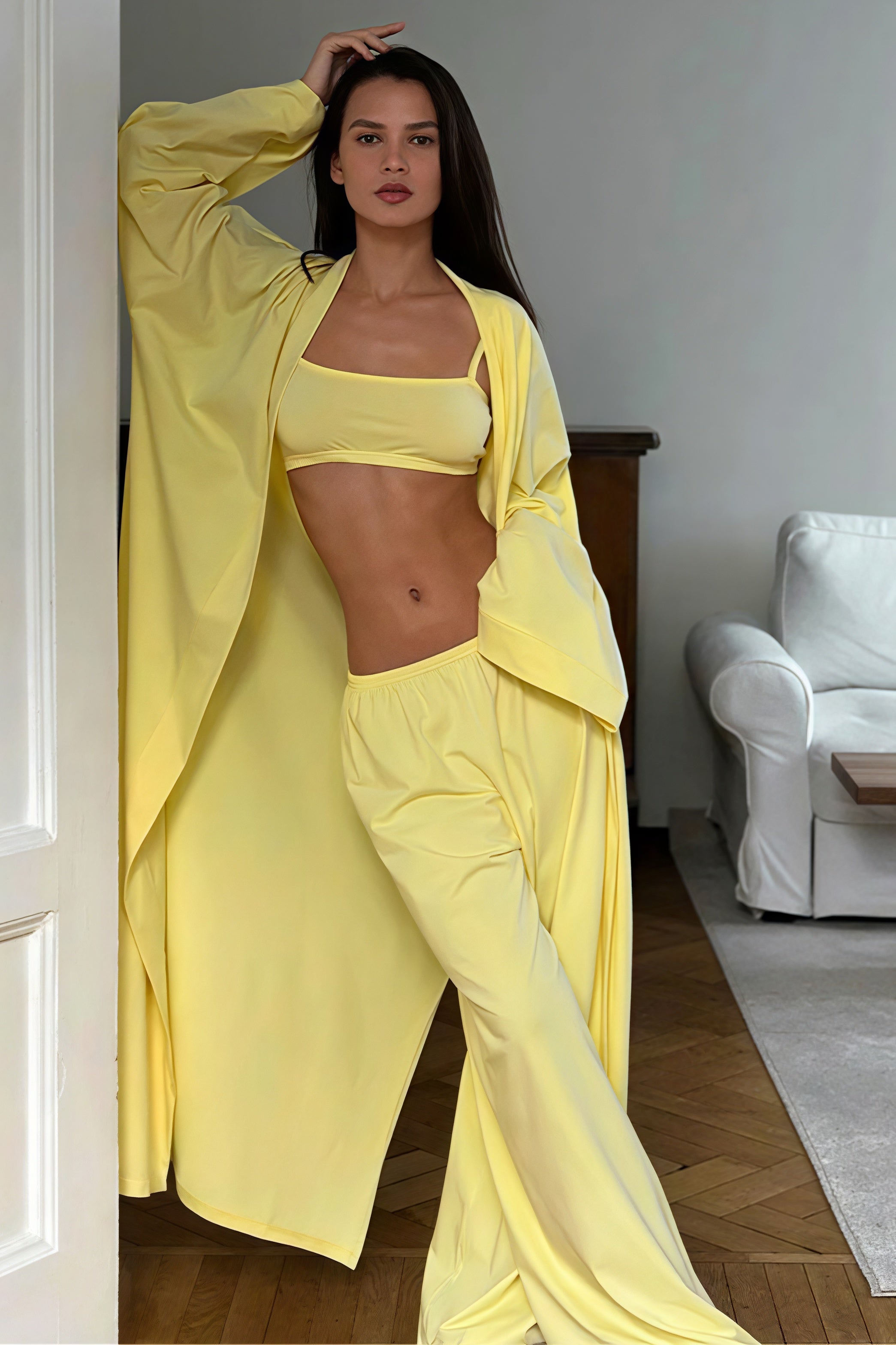 Casual Strapless Wide Leg Three Piece Set